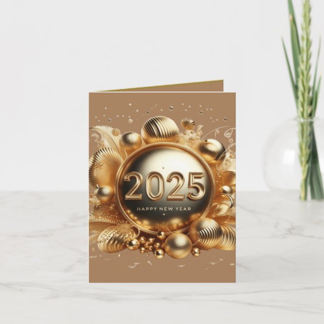 Gold typography happy new year 2025 folded holiday card (Front)
