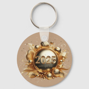 Gold typography happy new year 2025 key ring