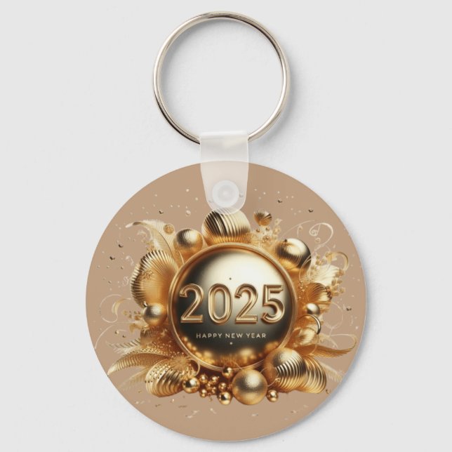 Gold typography happy new year 2025 key ring (Front)