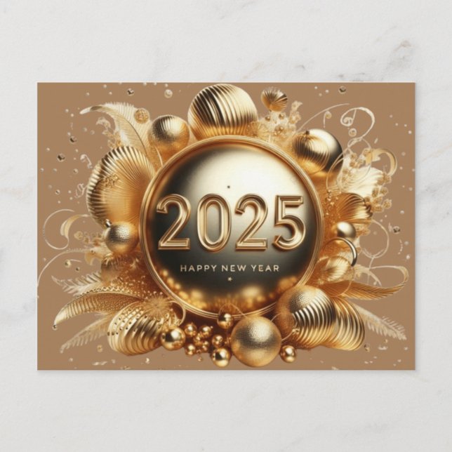 Gold typography happy new year 2025 postcard (Front)