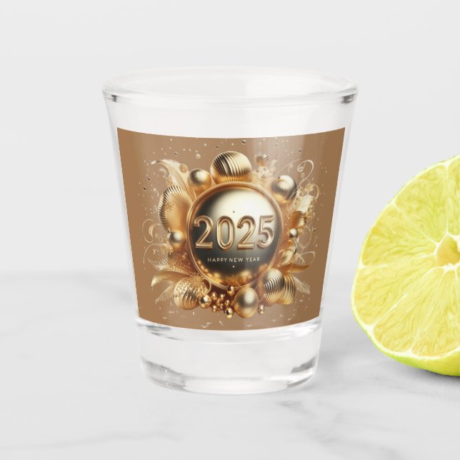Gold typography happy new year 2025 shot glass (Front)