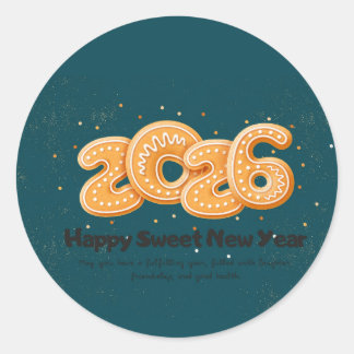 Gold typography happy new year 2026 classic round sticker