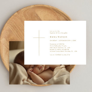 Gold Typography Infant Photo Baptism Invitation