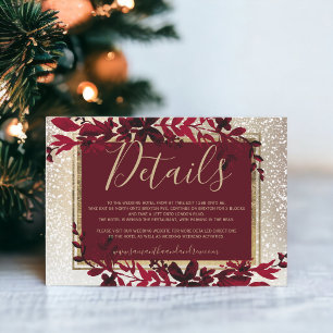gold typography leaf red snow winter details enclosure card