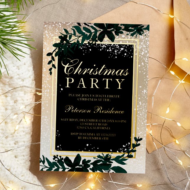 gold typography leaf snow elegant chic Christmas Foil Holiday Card (gold typography leaf snow elegant chic Christmas Foil Holiday Card)
