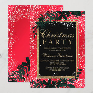 gold typography leaf snow elegant red Christmas Invitation