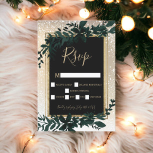 gold typography leaf snow elegant winter rsvp card