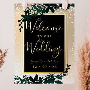 gold typography leaf snow elegant winter welcome  foil prints