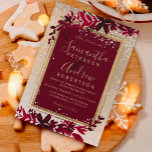 gold typography leaf snow red winter wedding invitation<br><div class="desc">A modern,   chic and elegant  gold typography Floral red burgundy watercolor Christmas winter wedding party invitation with hand painted red watercolor leaf foliage on a chic yellow gold gradient with white snow and snowflakes..</div>