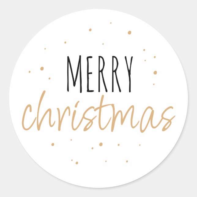 Gold Typography Merry Christmas Classic Round Sticker (Front)