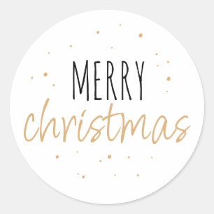 Gold Typography Merry Christmas Classic Round Sticker