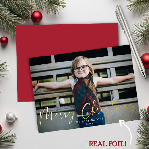 Gold Typography Merry Christmas Holiday Photo