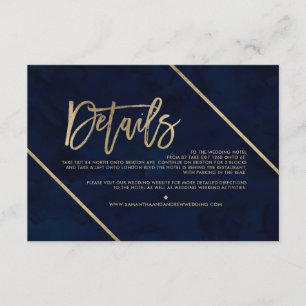 Gold typography navy blue wedding direction enclosure card