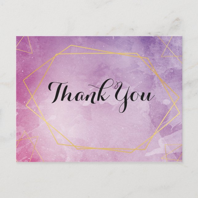 Gold typography pink watercolor Thank you Postcard (Front)