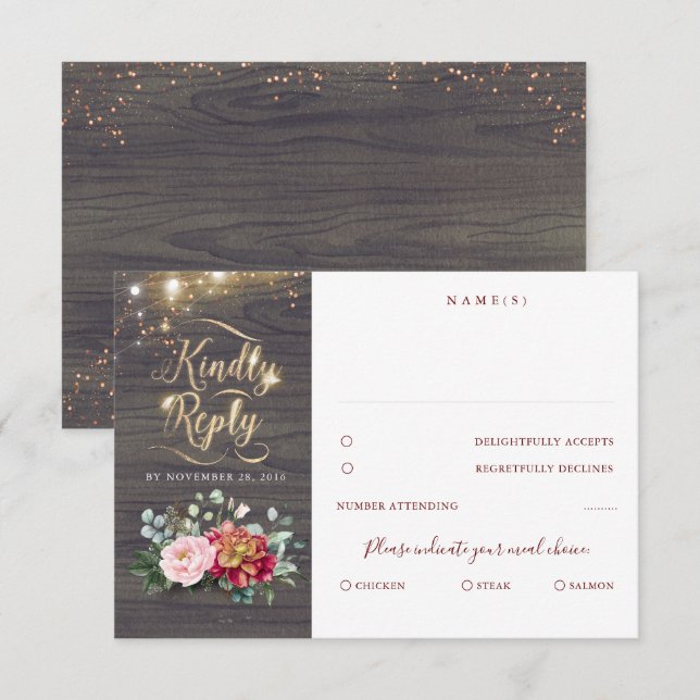 Gold Typography Rustic Fall Wedding RSVP Card (Front/Back)
