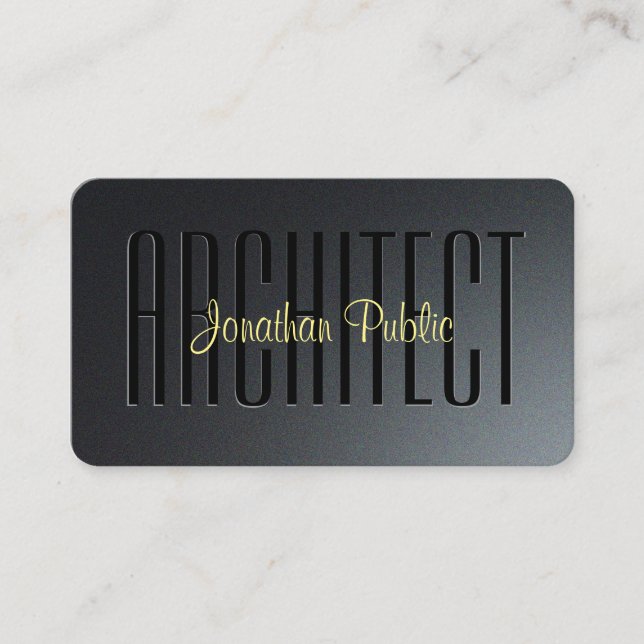 Gold Typography Script Black & Grey Architect Business Card (Front)