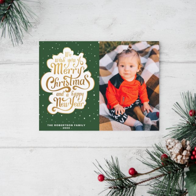 gold typography script green christmas holiday postcard (Creator Uploaded)