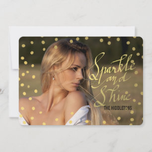 Gold Typography Sparkle And Shine Script Photo Holiday Card