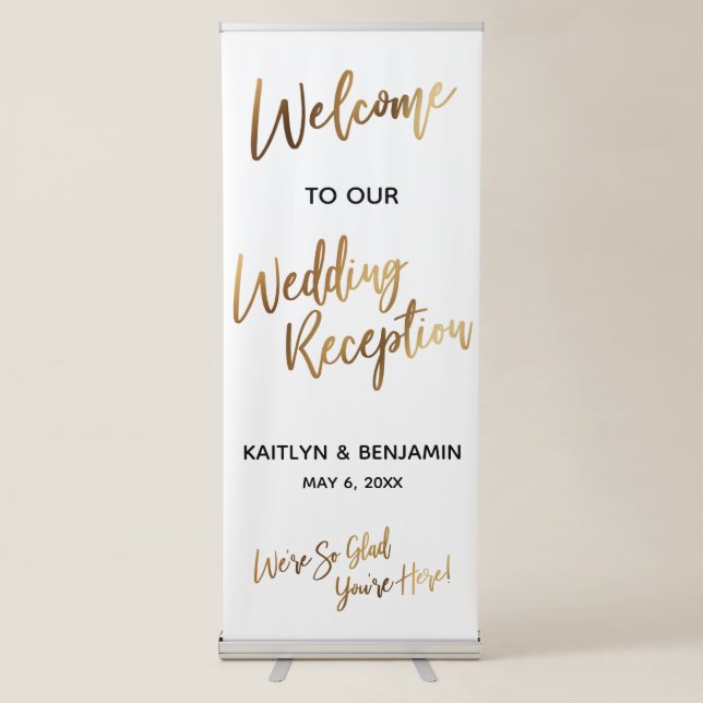 Gold Typography Welcome to Our Wedding Reception Retractable Banner (Front)