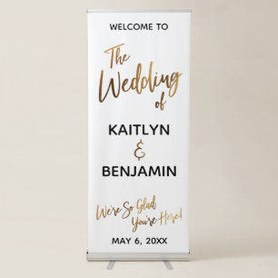 Gold Typography Welcome to The Wedding of Retractable Banner