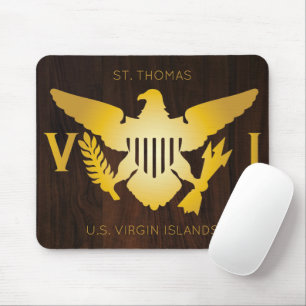 Gold U.S. Virgin Islands Flag, Dark Wood Mouse Mat