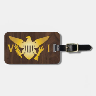 Gold U.S. Virgin Islands Flag, Faux Dark Wood Luggage Tag