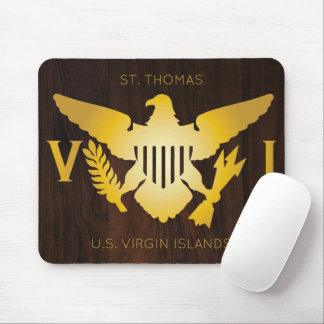 Gold U.S. Virgin Islands Flag St. Thomas Faux Wood Mouse Mat