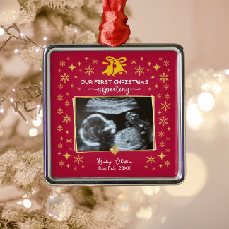 Gold Ultrasound Photo 1st Xmas Expecting Keepsake Metal Tree Decoration
