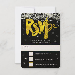 Gold Under the Stars Wedding RSVP Card