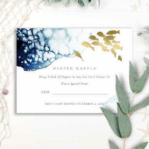 GOLD UNDERWATER FISH DIAPER RAFFLE BABY SHOWER ENCLOSURE CARD