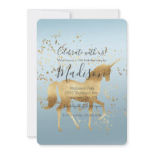 Gold Unicorn Aqua Ombre birthday