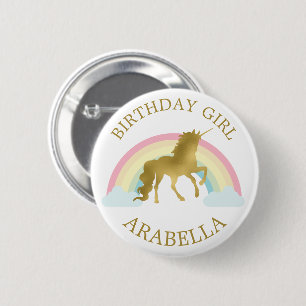 Gold Unicorn "Birthday Girl" Personalised 6 Cm Round Badge