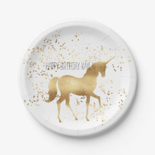 Gold Unicorn birthday Paper Plate
