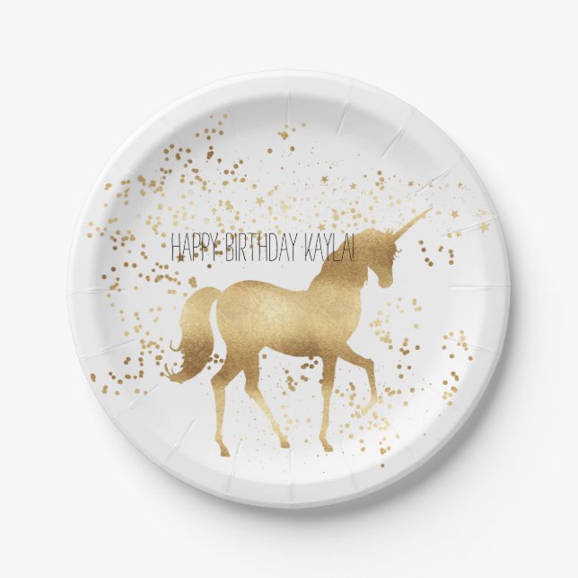 Gold Unicorn birthday Paper Plate (Front)
