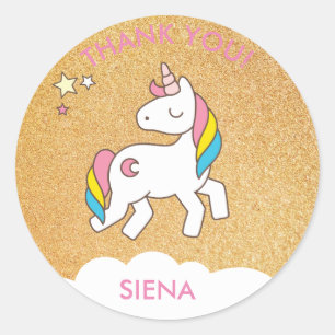 Gold Unicorn Birthday Party Thank You Classic Round Sticker