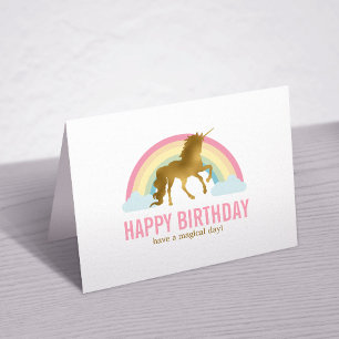 Gold Unicorn Birthday Thank You Card