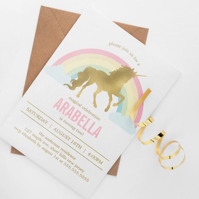 Gold Unicorn Girls Birthday Party Invitation (Creator Uploaded)