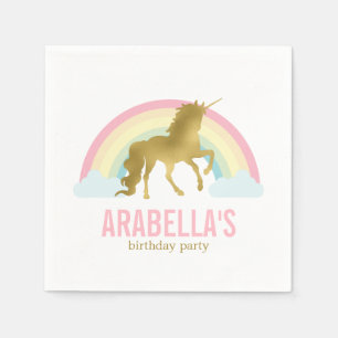 Gold Unicorn Girls Birthday Party Napkin