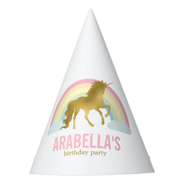 Gold Unicorn Girls Birthday Party Party Hat (Front)