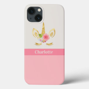 Gold Unicorn Peach Pink Trim Personalised iPhone 13 Case