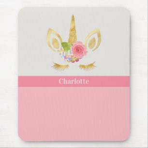 Gold Unicorn Peach Pink Trim Personalised Mouse Mat