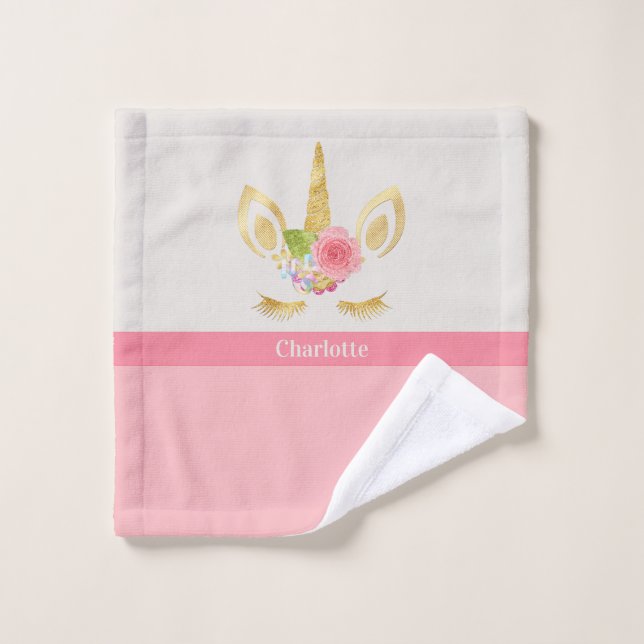 Gold Unicorn Peach Trim Personalised Wash Cloth (Wash Cloth)