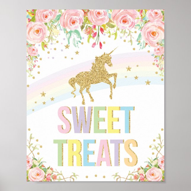 Gold Unicorn Sweet Treats Party Decor Sign Rainbow (Front)