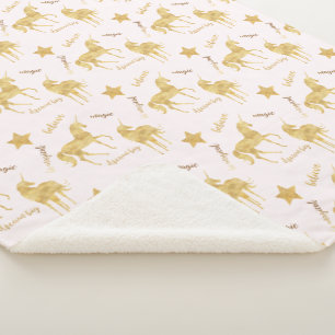 Gold Unicorns Believe Sherpa Blanket