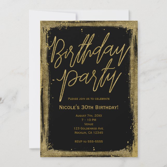 Gold Unique Glamour Grunge Birthday Party Invitation (Front)