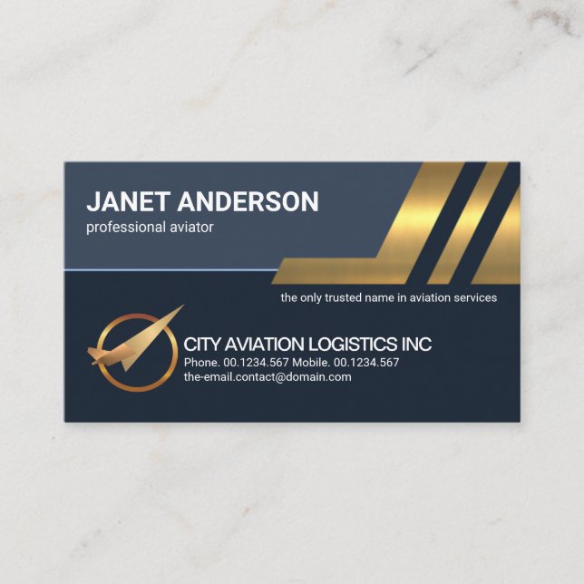 Gold Upwards Sky Lines Aviation Logistics Business Card (Front)