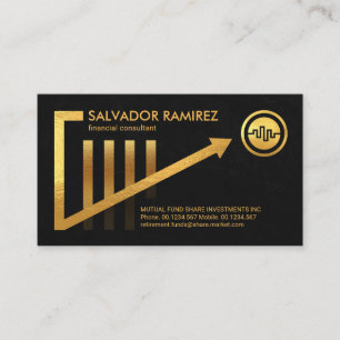 Gold Upwards Trend Share Graph Black Grunge  Business Card