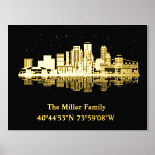 gold US skyline longitude latitude New Orleans Foil Prints