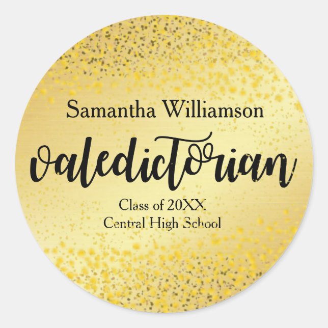 Gold Valedictorian Personalised Gold Sticker (Front)