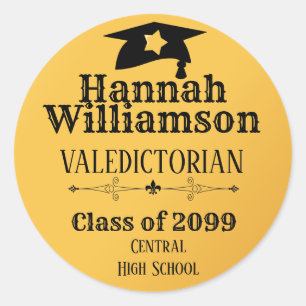 Gold Valedictorian Personalised Graduation Cap Classic Round Sticker